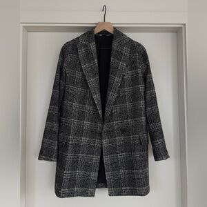 ALLSAINTS Black and Gray Oversized Plaid Blazer